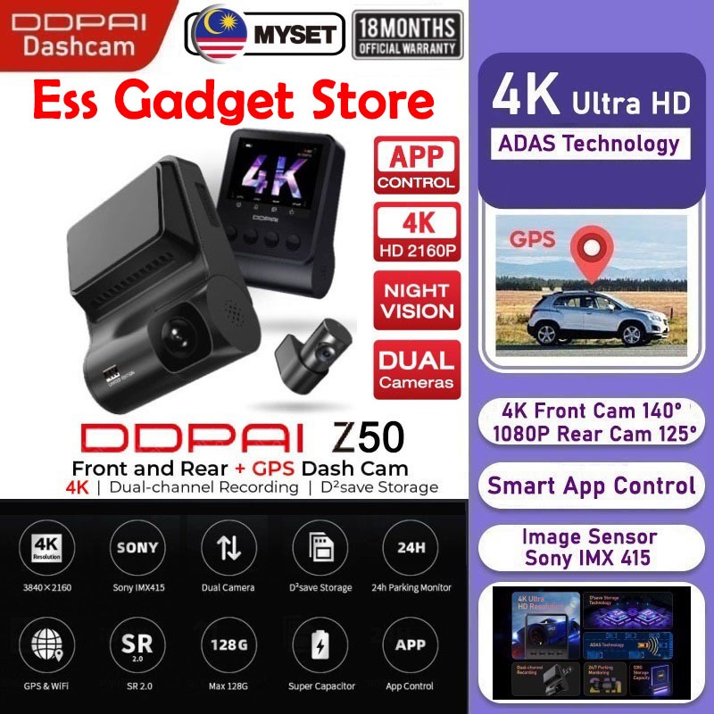 DDPAI Z50 4K 2160P Dash Cam Front + Rear Cam IPS Monitor GPS Version DVR Decoder ADAS | 24h Parking Monitor | MYSET
