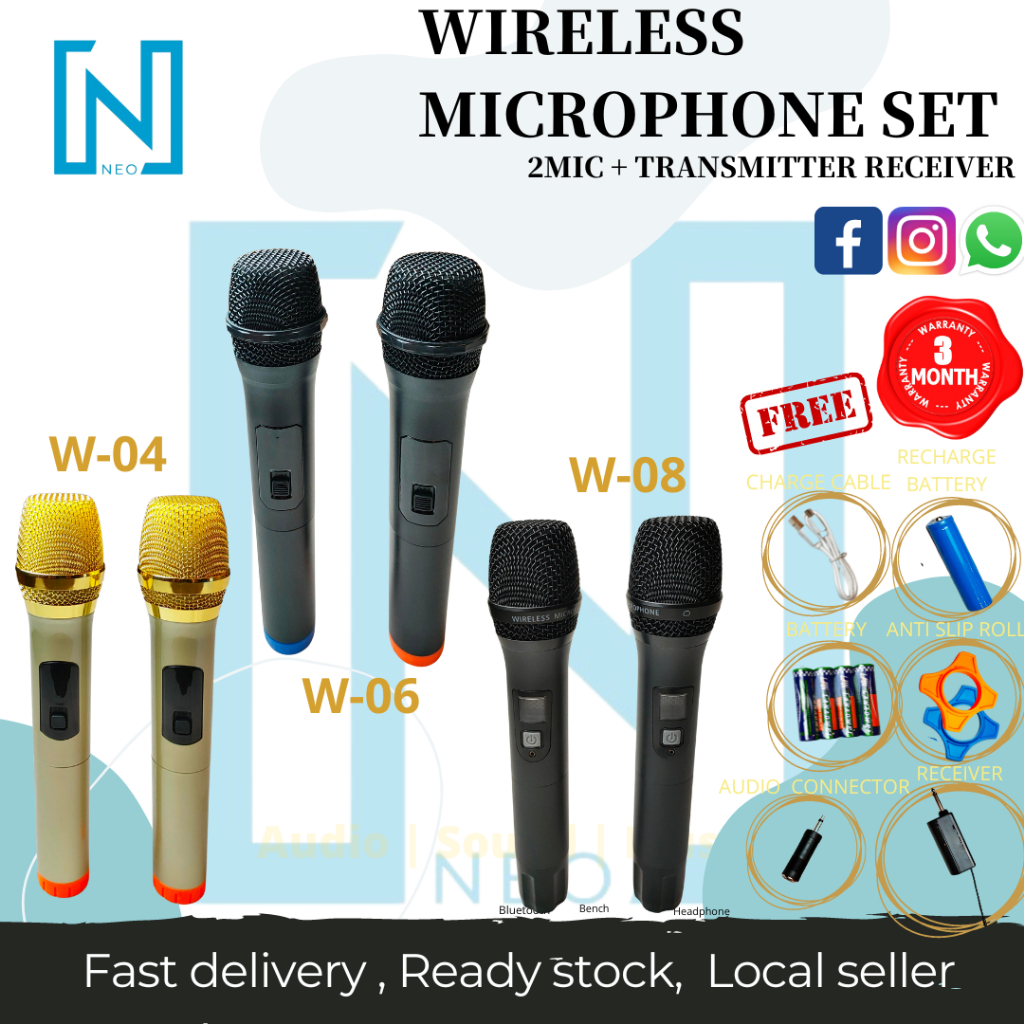 ☆WIRELESS 2MIC☆ UHF WIRELESS MICROPHONE SET WITH MINI RECEIVER W-04, W-06 AND W-08