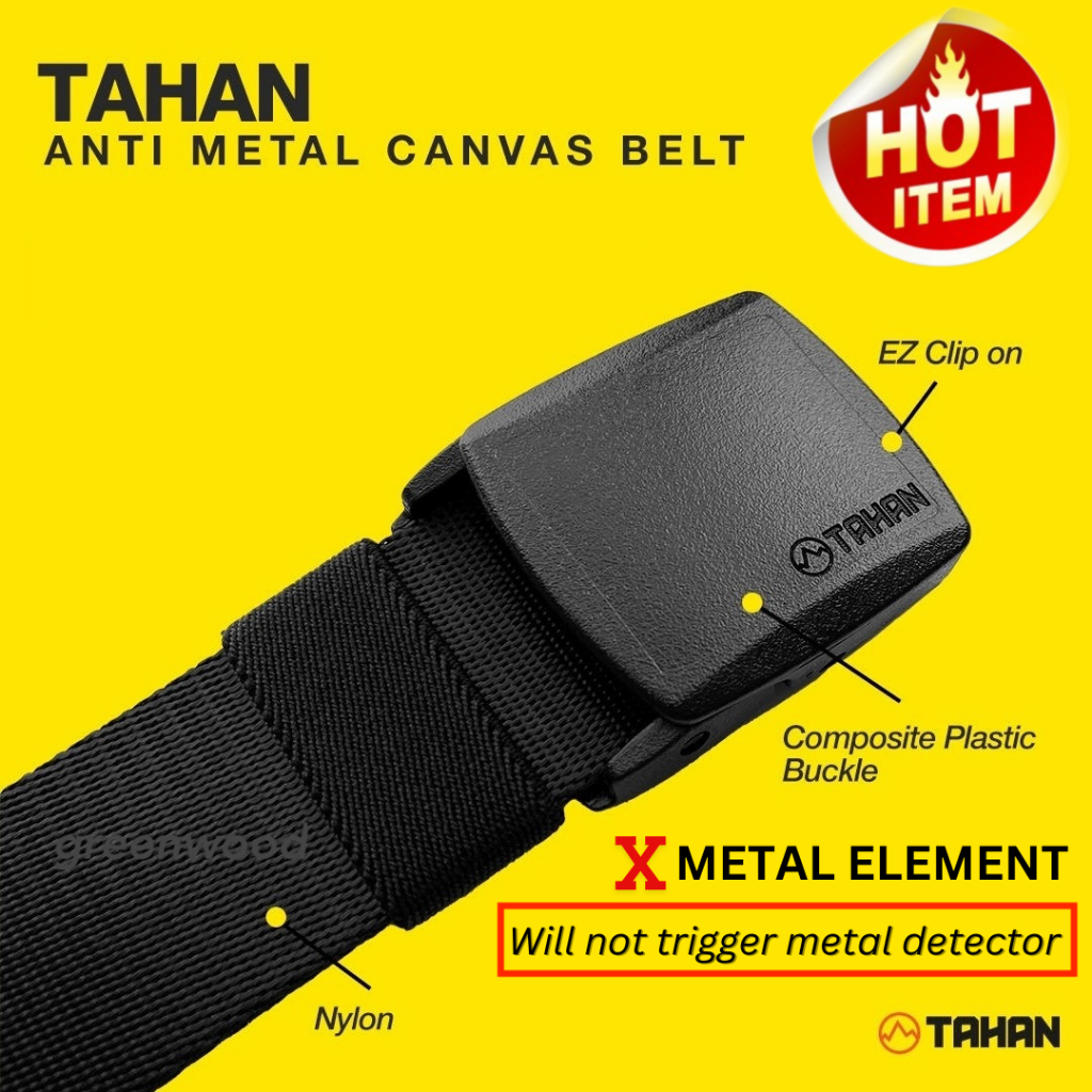 TAHAN Nylon Travel Belt (Airport Security Friendly, Won't trigger metal detector, up 42 inch waist)