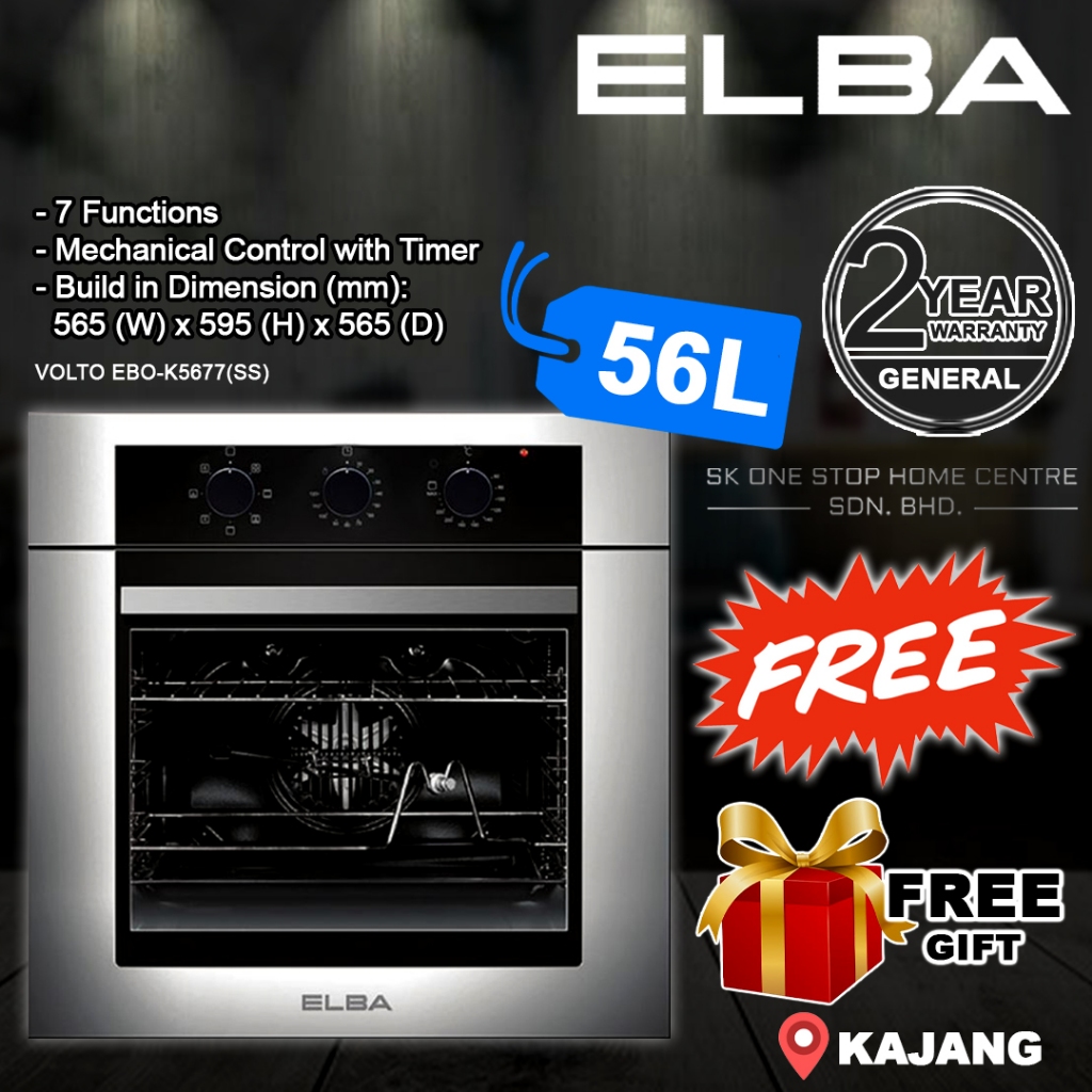 (Authorized Dealer) ELBA built-in oven 67L/56L vol tray with 7 functions (stainless steel)EBO-K5677(SS) elba 5677 / 6770