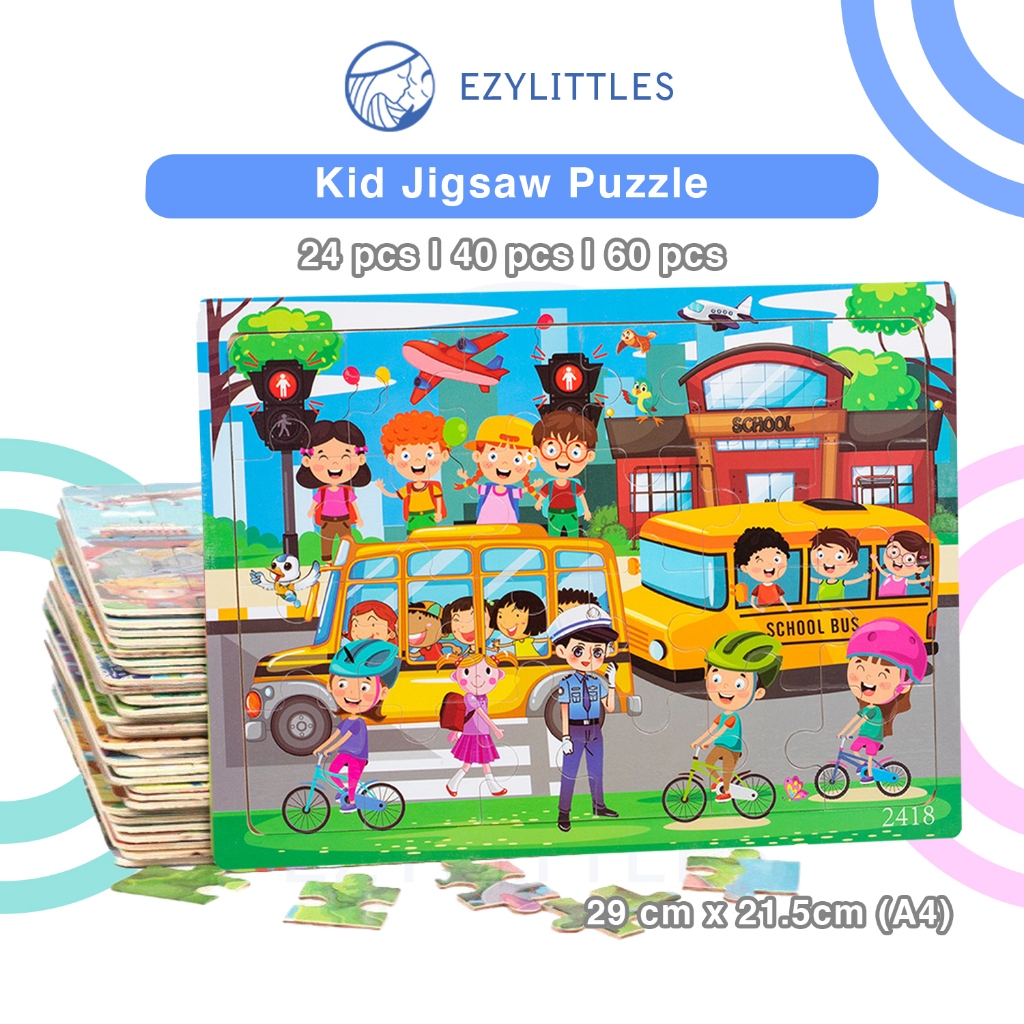 EZYLITTLES 24/40/60 Pcs Wooden Jigsaw Puzzle Toys for Kid Early Learning Education Montessori Toys