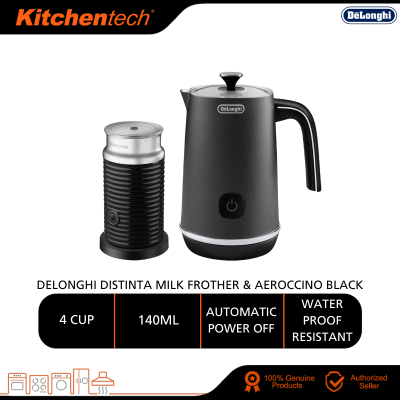 DeLonghi Distinta Milk Frother 140ml Hot Cold Frothing EMFI.BK Non-Stick Inner Nespresso AEROCCINO3 EMFIBK Pembuih Susu