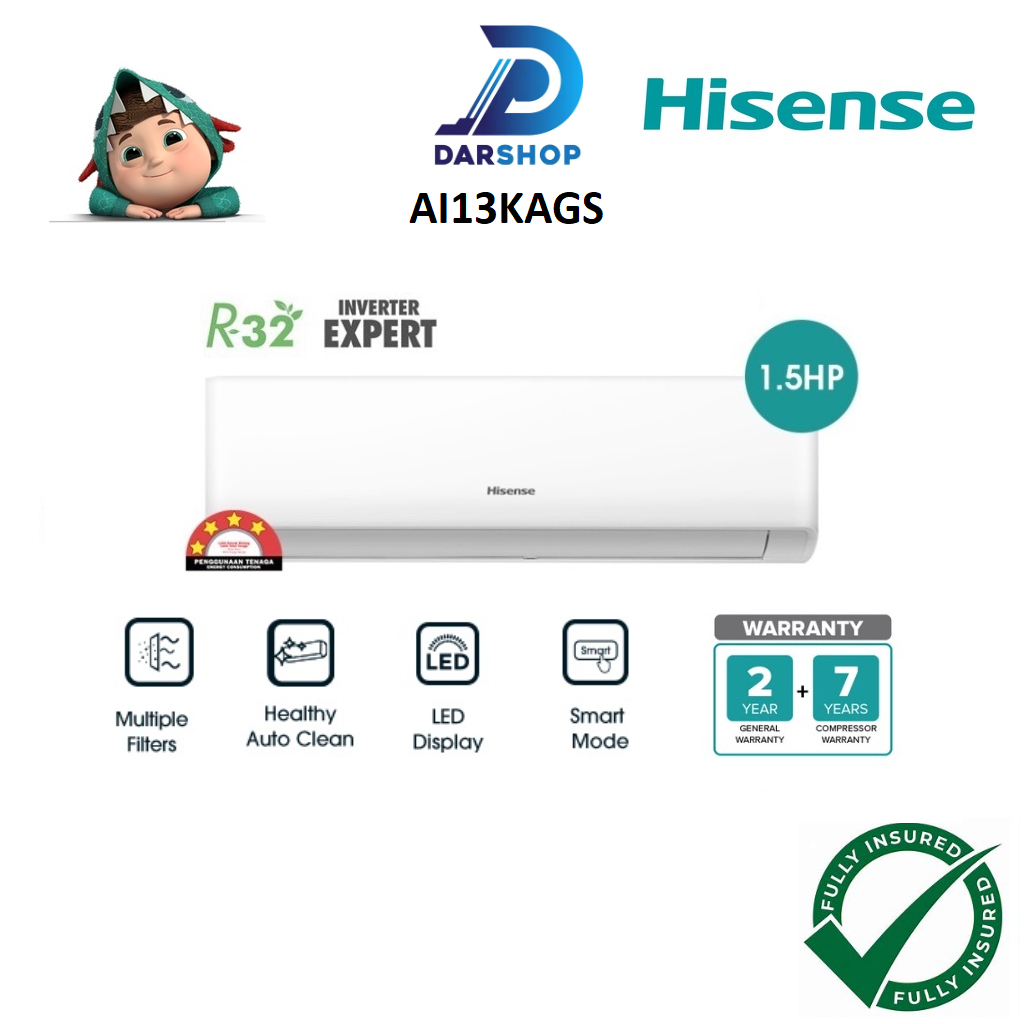 4 STAR Hisense Aircond Inverter 1.5HP Air Conditioner Aircon Penghawa Dingin Murah 1.5HP Air Cond 冷气机 冷氣機 AI13KAGS