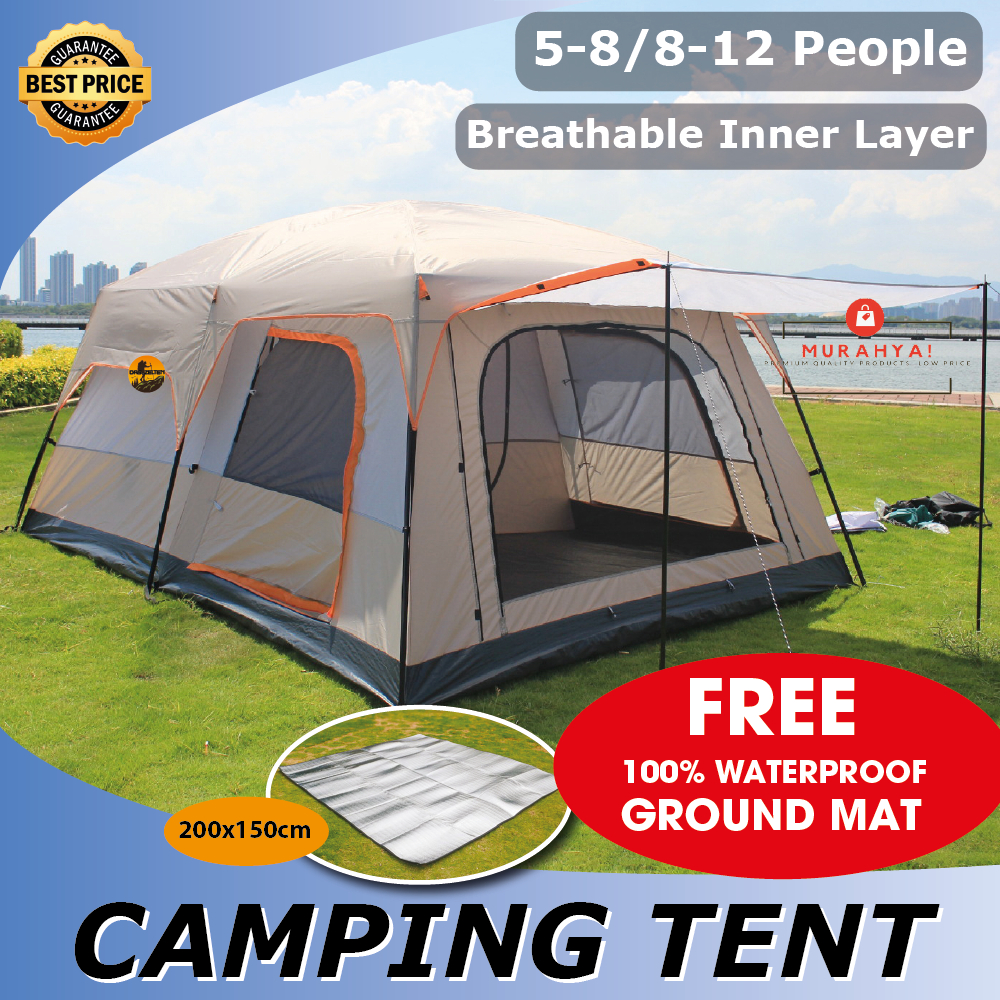 Khemah camping tent besar waterproof Kemah murah Outdoor family large 5 8 12 persons 2 rooms Double layer large tent