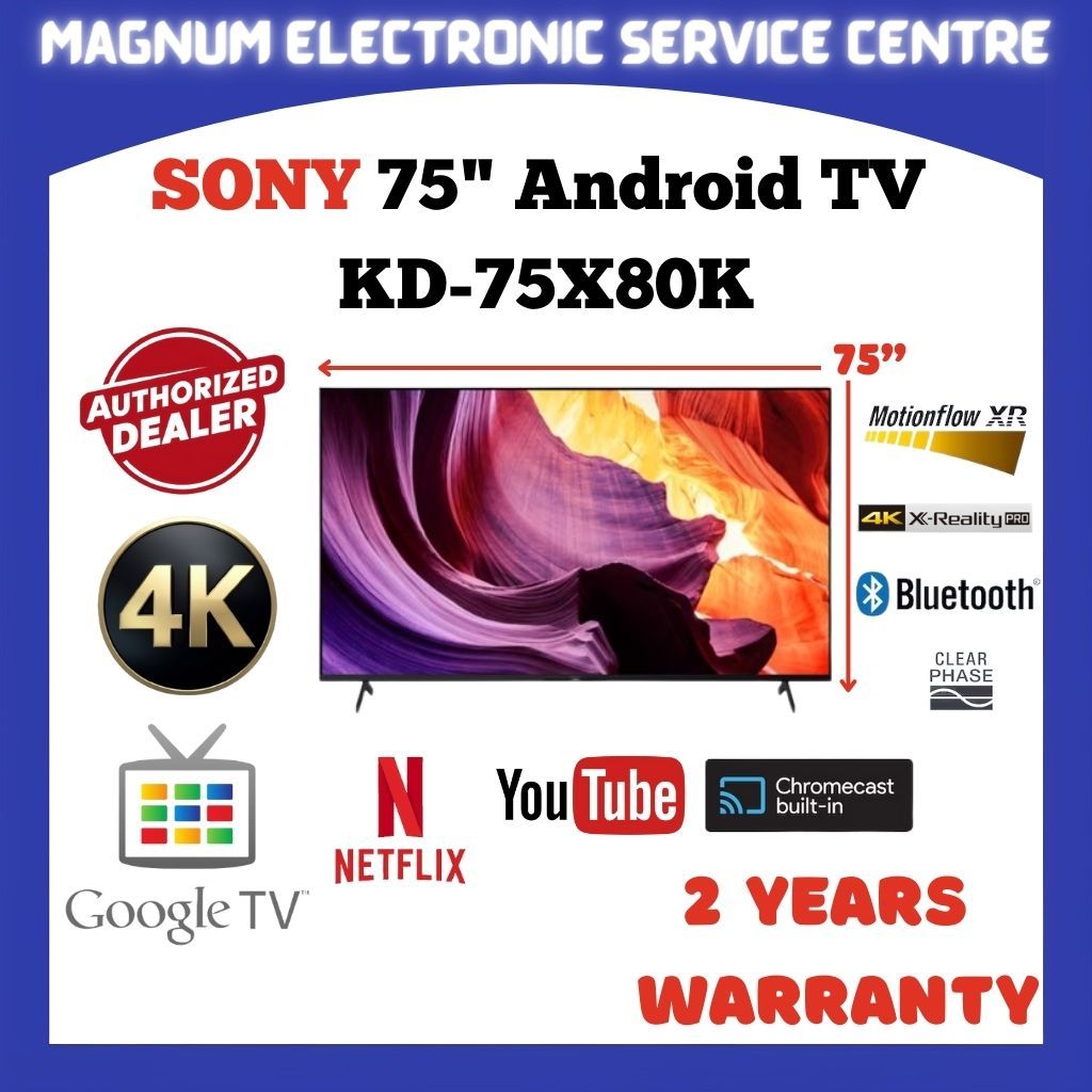 Sony 75 Inch 4K UHD Google TV Android TV KD-75X80K , Netflix & Youtube , Voice Search , Dolby Vision , Dolby Atmos