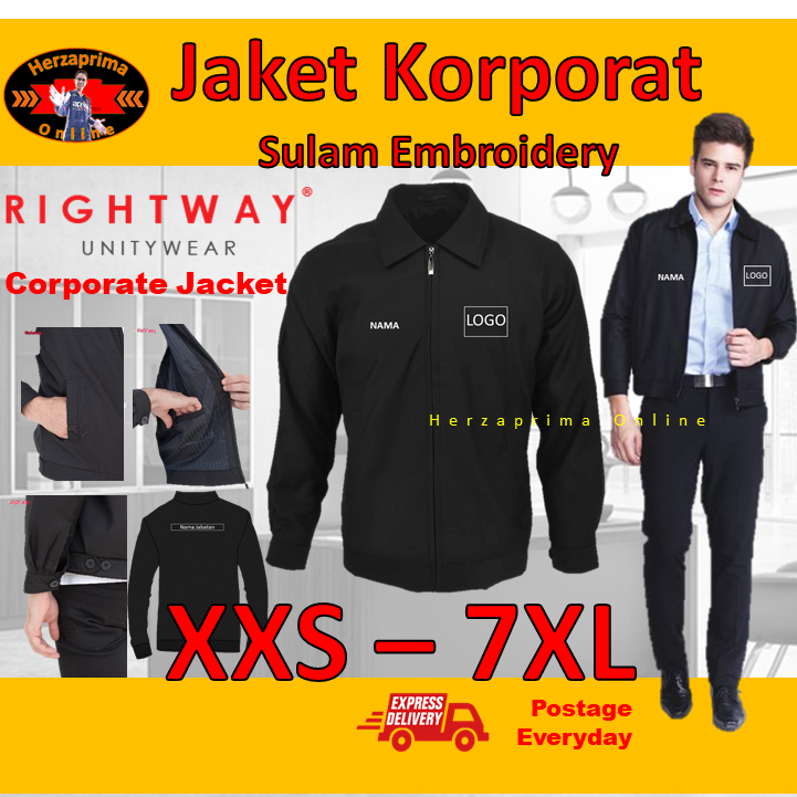 RIGHTWAY Executive Jacket Jaket Korporat Eksekutif Sulam Embroidery Logo Depan Belakang By Herzaprima Online