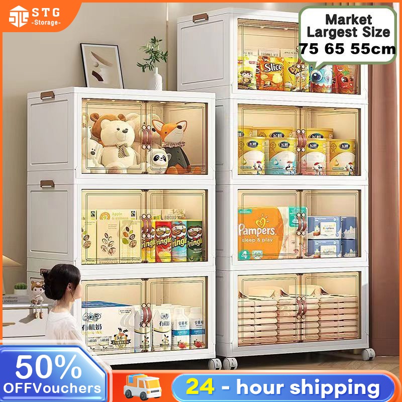 3/4/5 Layers Foldable Transparent Storage Cabinet Large Capacity Storage Box Multifunctional Storage Box With Wheels Rak