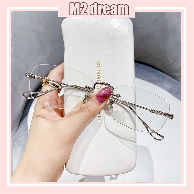 【READY STOCK】High-End Square Glasses Fashionable Frameless Anti-Blue Light Glasses Trendy Retro Eyeglasses Spek Mata