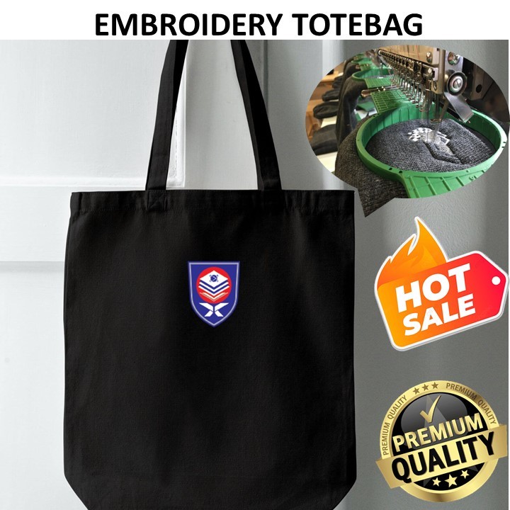 EMBROIDERY SULAM UTHM UNIVERSITI TUN HUSSIEN ONN MALAYSIA LOGO TOTE BAG CANVAS BLACK