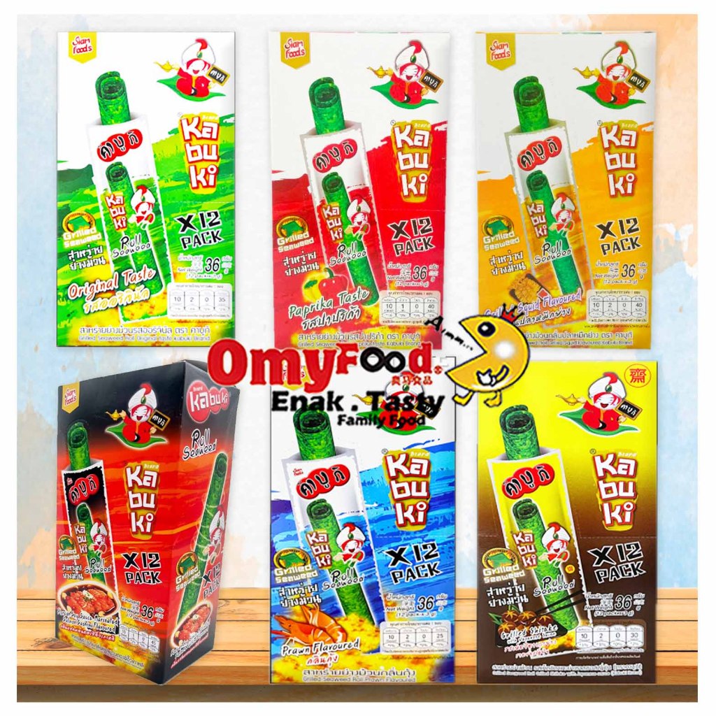3g x 12packs Kabuki Roll Grilled Seaweed [Original / Grilled Squid / Paprika / Prawn / Shitake/ Salmon Sashimi][OmyFood]