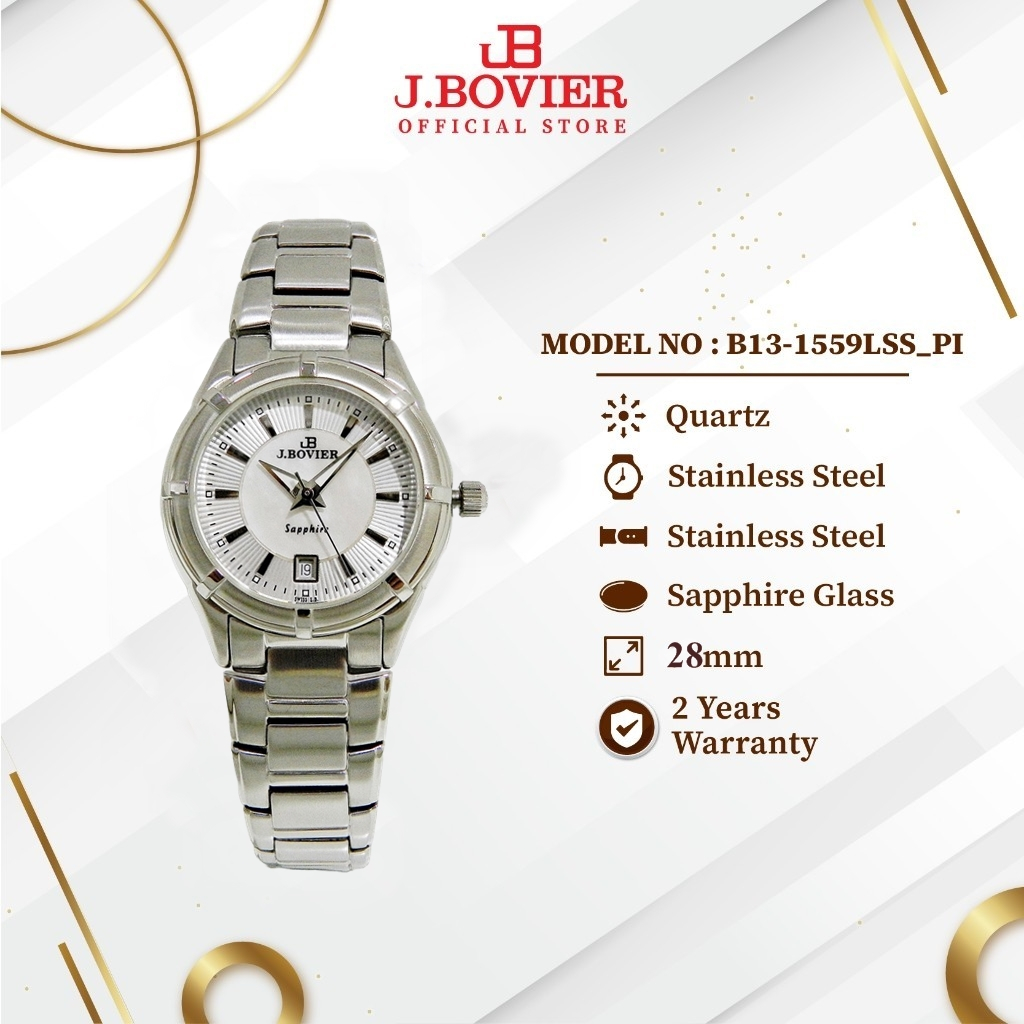 [2 Years Warranty] J.Bovier  MOP with 11 Diamond Quartz Women Watch Jam Tangan Wanita B13-1559LSS_PI