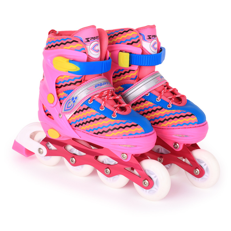 Full set of sparkling white roller skates for both men and women with double row pulley speed