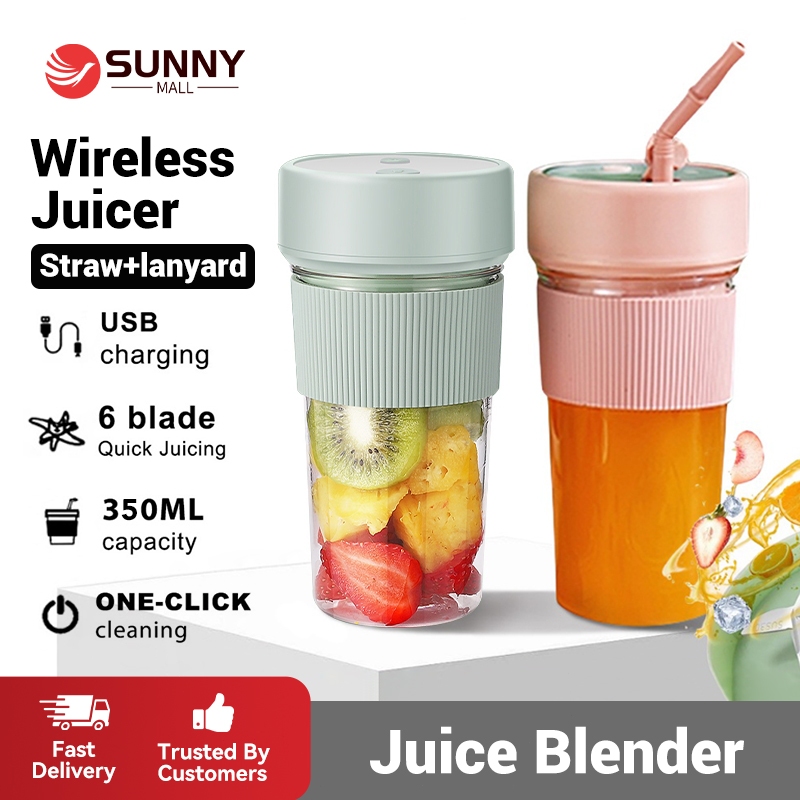 Juice Blender Cup With Straw 6 Blade 350ml Portable Juice Cup Electric Fruit Blender Juice Maker Wireless USB Charging