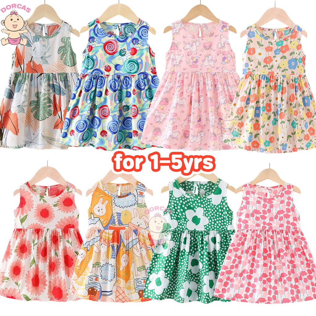 [M'sia Stock](1-5Y)children's princess dress Baby Girls Summer Dress Sleeveless Cotton Cute Cartoon Dress For Toddler