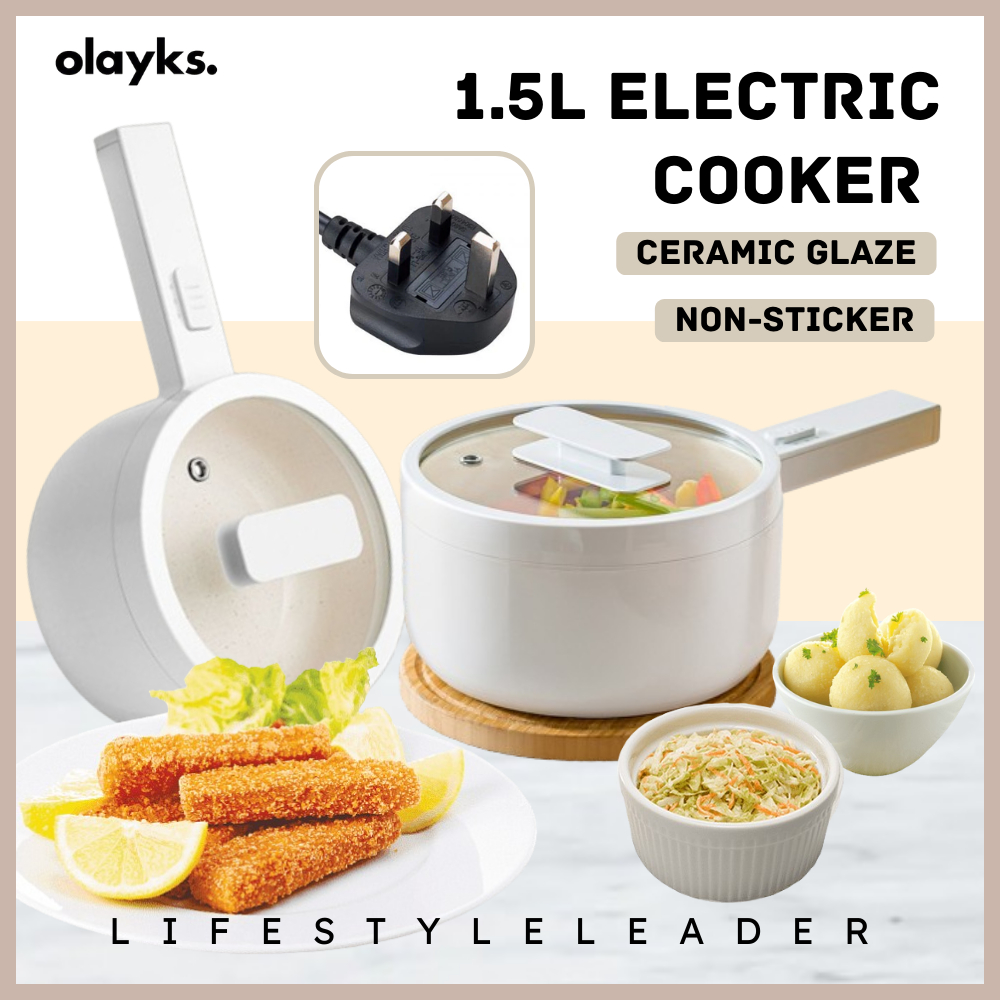 Olayks Multi-Function Electric Cooker 1.5L Non-Stick Pan 700W Fast Heating Cook Fried Steam Ceramic Glaze Olayks 电煮锅