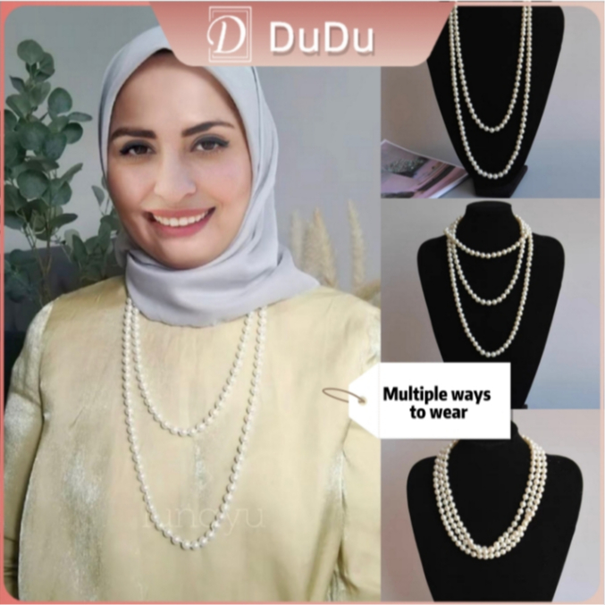 DuDu Rantai Mutiara Chain Panjang Long Pearl Necklace For Hijab Rantai Leher Perempuan Fashion Accessories