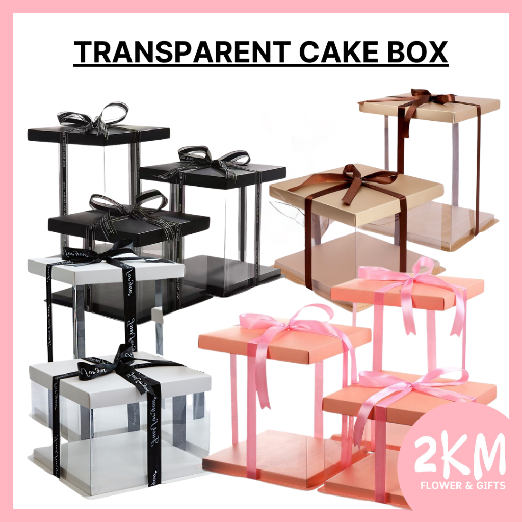 TRANSPARENT CAKE BOX 8/10/12inch 1-5 tier Extra Thick Kotak Hantaran Flower box birthday gift packaging wedding hantaran