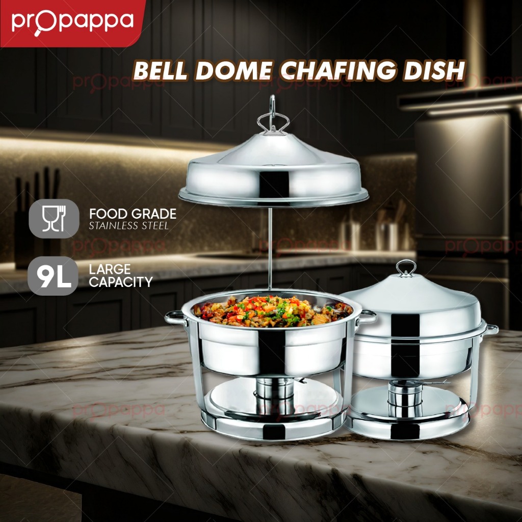 Propappa - 9L Stainless Steel Bell Dome Chafing Dish Buffet Serving Dishes Hanging Dome, Set Hidangan Buffet Keluli