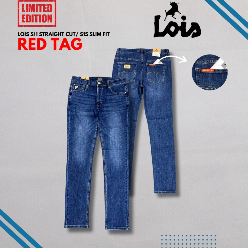 (Limited Edition) Original Lois Men's S11 Straight Cut Jeans S15 Slim Fit Stretchable Jeans Red Tag Seasoned Blue 23140