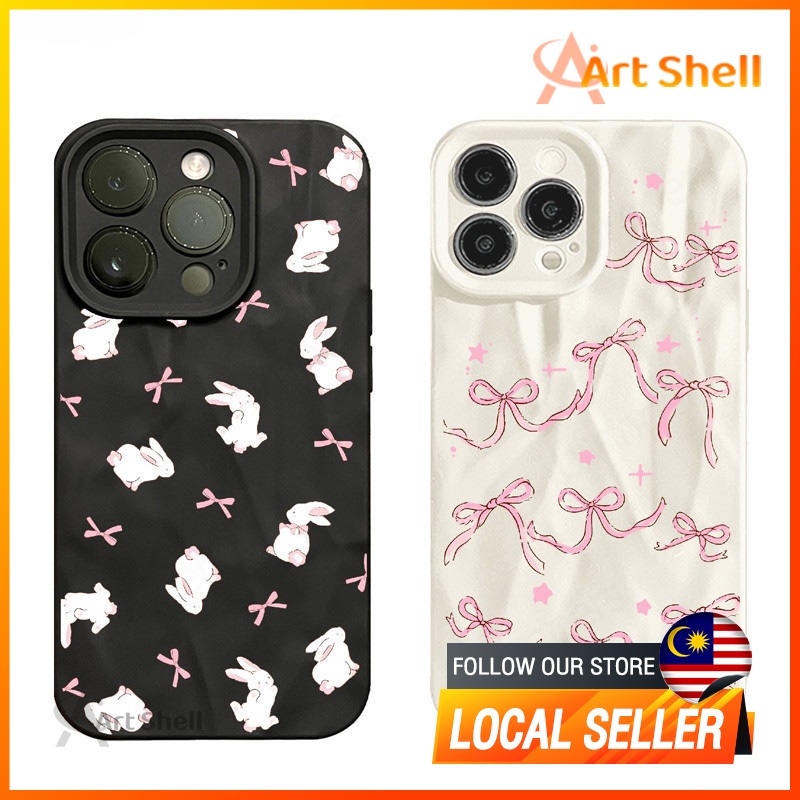 Cartoon Aesthetic Cute Elegant Cartoon Rabbit Bowknot Pattern Phone Case for Iphone 16 15 14 12 13 11 Pro Max 7 8 Plus