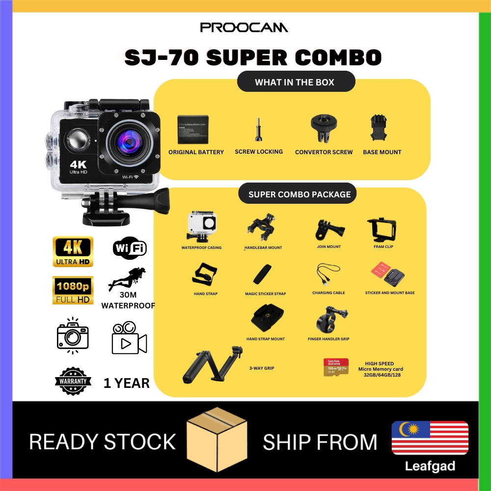 READY STOCKPROOCAM SJ70 WIFI Sports Action Camera 1080p Full Helmet GoPro Mount Outdoor Travel Diving Snorkeling F