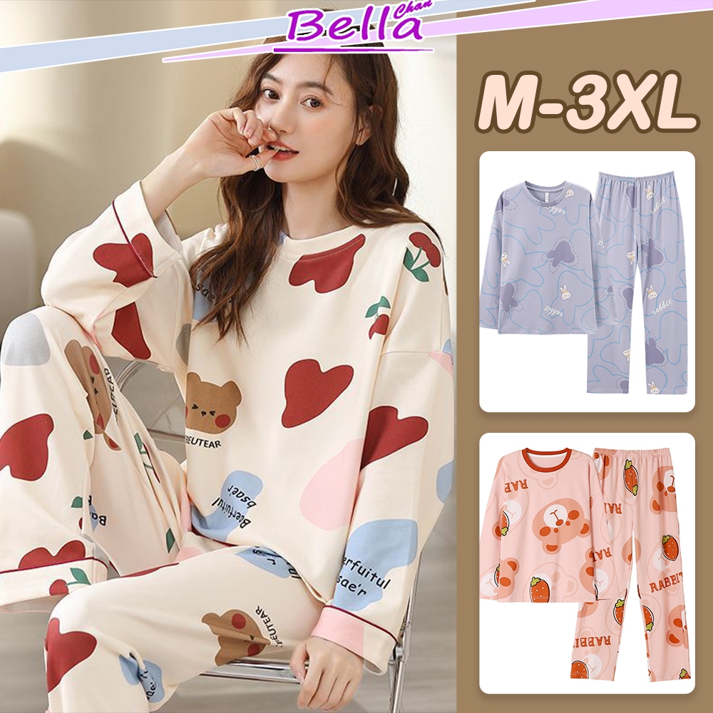 SUMIKO Pyjamas Women Sleepwear Long Sleeve Combo Long Pants Baju Tidur Wanita Pajamas Panjang 长袖长裤睡觉衣女