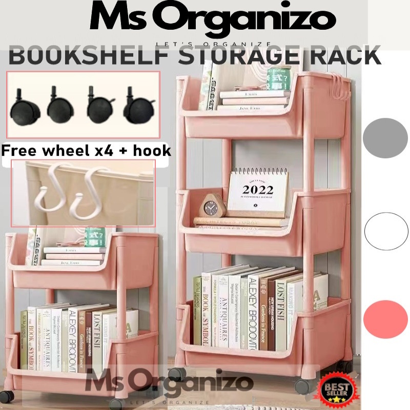 Msorganizo Bookshelf storage rack children's toy storage rack multi-layer home trolley with wheel bookshelf书本收纳架