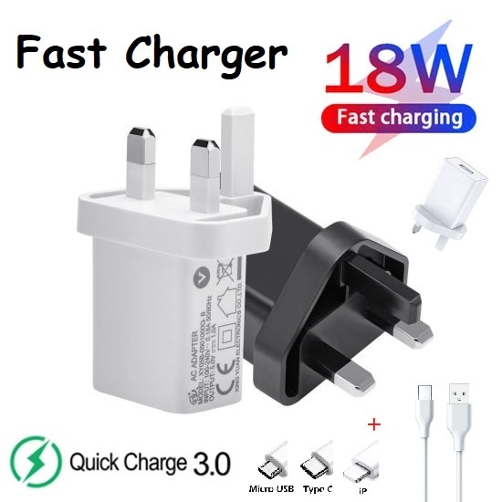 18w Fast Charger QC3.0 Quick Charge Fast Charging Adapter With Cable For Ip Samsung Huawei Oppo Vivo Xiaomi Realme