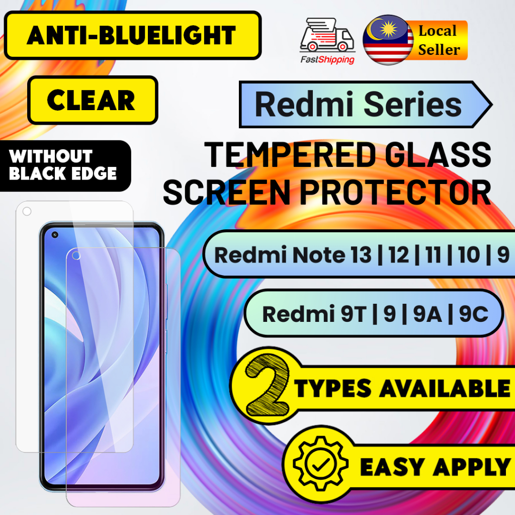 Screen Protector Redmi Note 13 12 12s 11 11s 10 10s 9 9s Pro 5G / Redmi 9T 9 9A 9C | Clear Anti-Bluelight