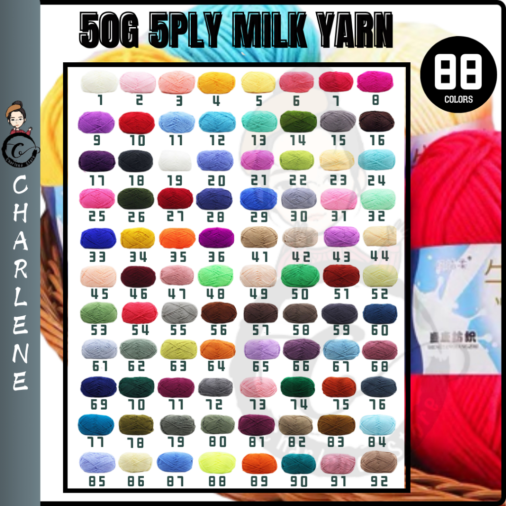 Ready Stock 1-91 MILK COTTON WOOL 50g Milk Yarn 5ply Knit Yarn Smooth Yarn Soft Yarn Crochet Yarn Benang Kait