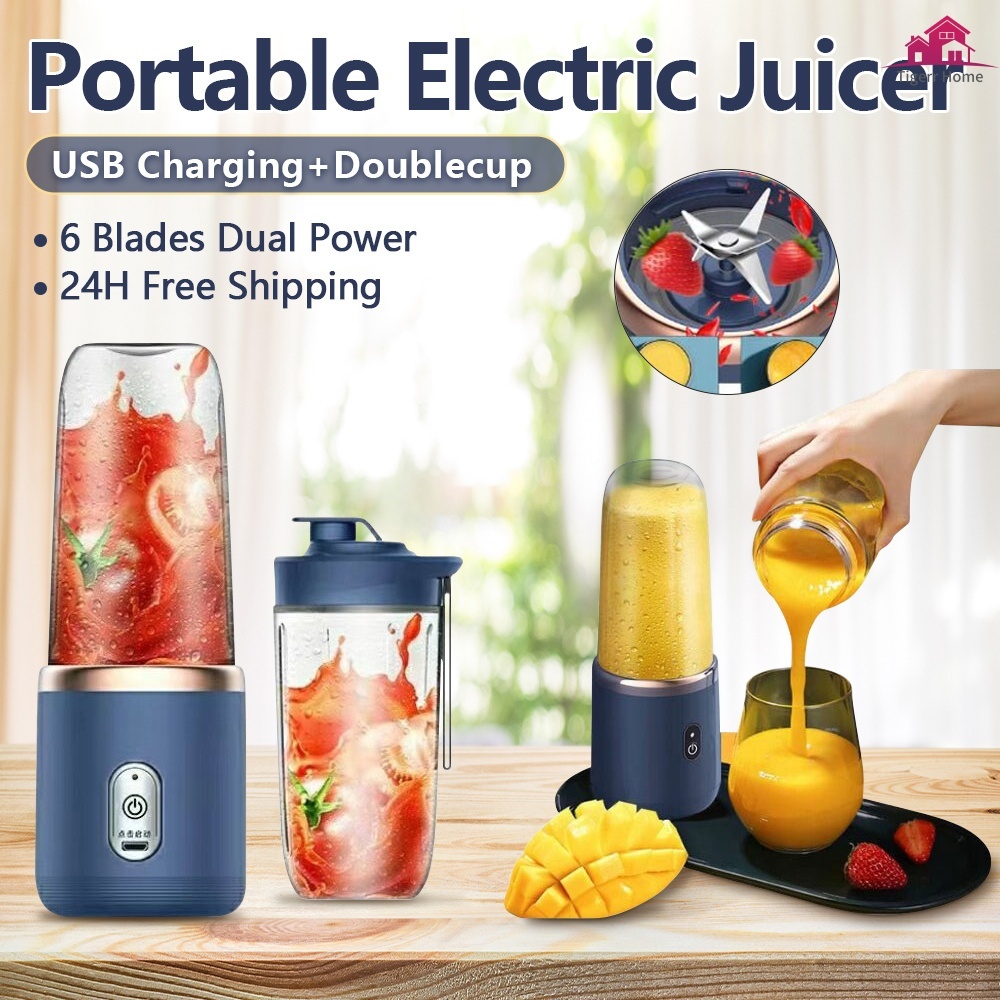 400ML Juicer Cordless Electric Mini Portable 6  Blades Fruit And Vegetable Mixer Home USB Charging 搅拌机/榨汁机