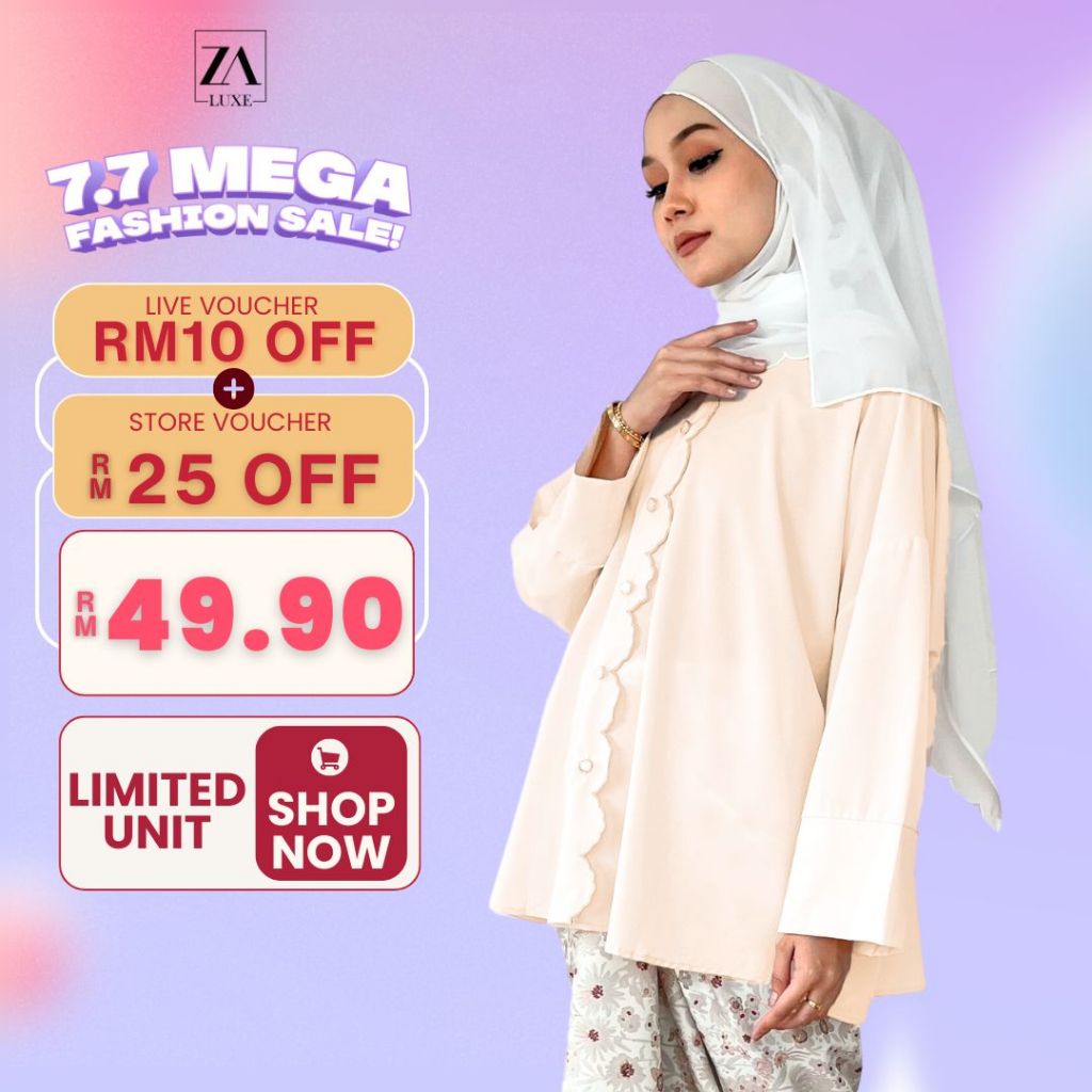 ZOE ARISSA BAJU KURUNG MODEN RAYA HAJI 2024 Fatiha Kurung Pario Sulam Embroidered Free Saiz plus size plain top printed