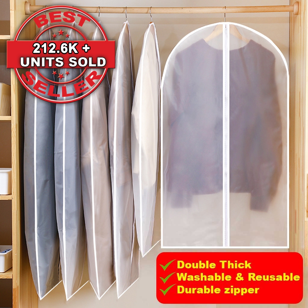 Clothes Dust Cover Transparent Dust Bag Hanging Cloth Pocket Washable Dust-Proof Suit Cover Coat Plastik baju cover