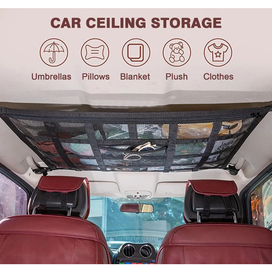 【Malaysia Stock】Universal Car Roof Ceiling Cargo Storage Net Elastic String Organizer Interior Network Mesh Pocket