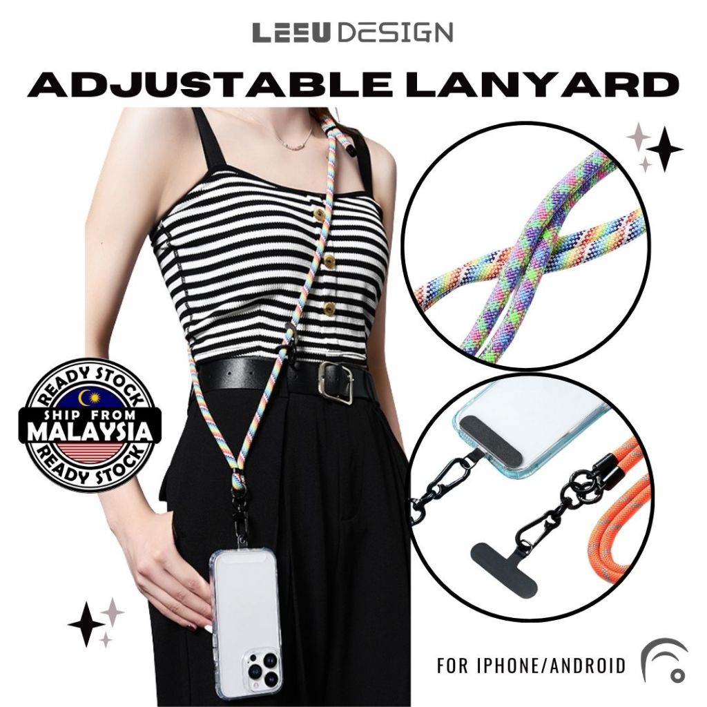 LEEU FASHION Lanyard Adjustable for Mobile Smart Phone with 160cm Braided Rope Phone Strap with Patch Clip