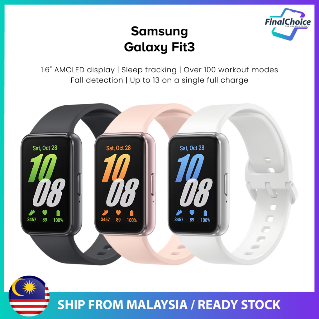 Samsung Galaxy Fit3 1.6" AMOLED Display 100+ Workout Modes Heart Rate Monitoring Sleep Tracking Ori Samsung Smartband