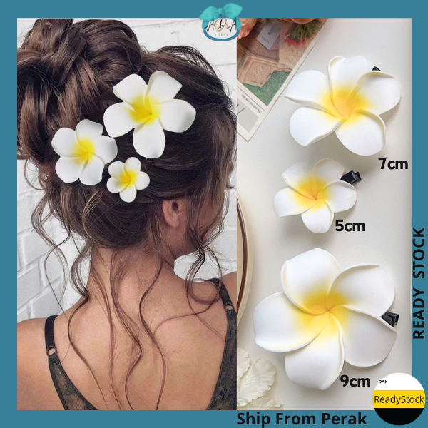 AIDA 3pcs Flower Wedding 5/7/9cm Plumeria Hawaiian Flower Hair Pin Hair Clip Accessories Bunga Rambut Klip 鸡蛋花头饰花朵发夹边夹