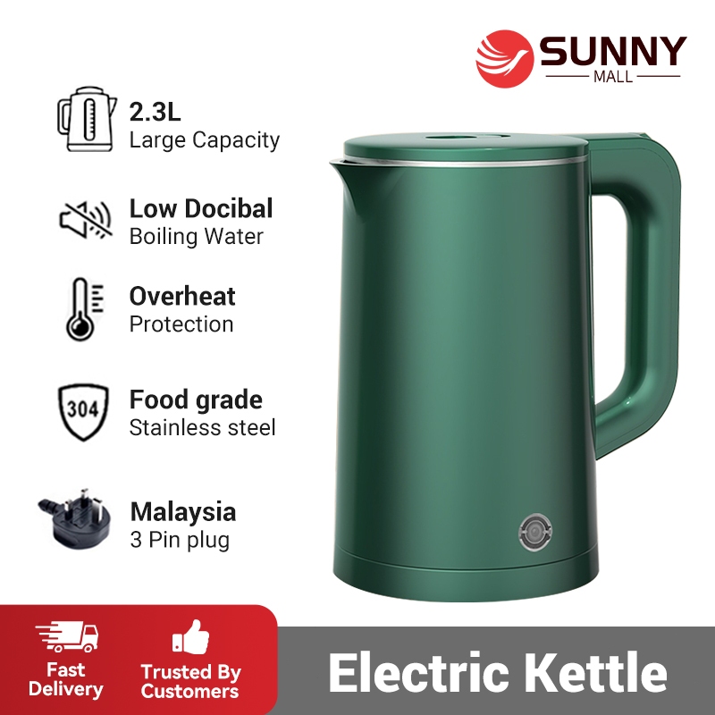 2.3L Stainless Steel Electric Kettle Water Heater Jug Auto Boiling Kettle Double Layer Anti-scalding cerek elektrik 熱水壺