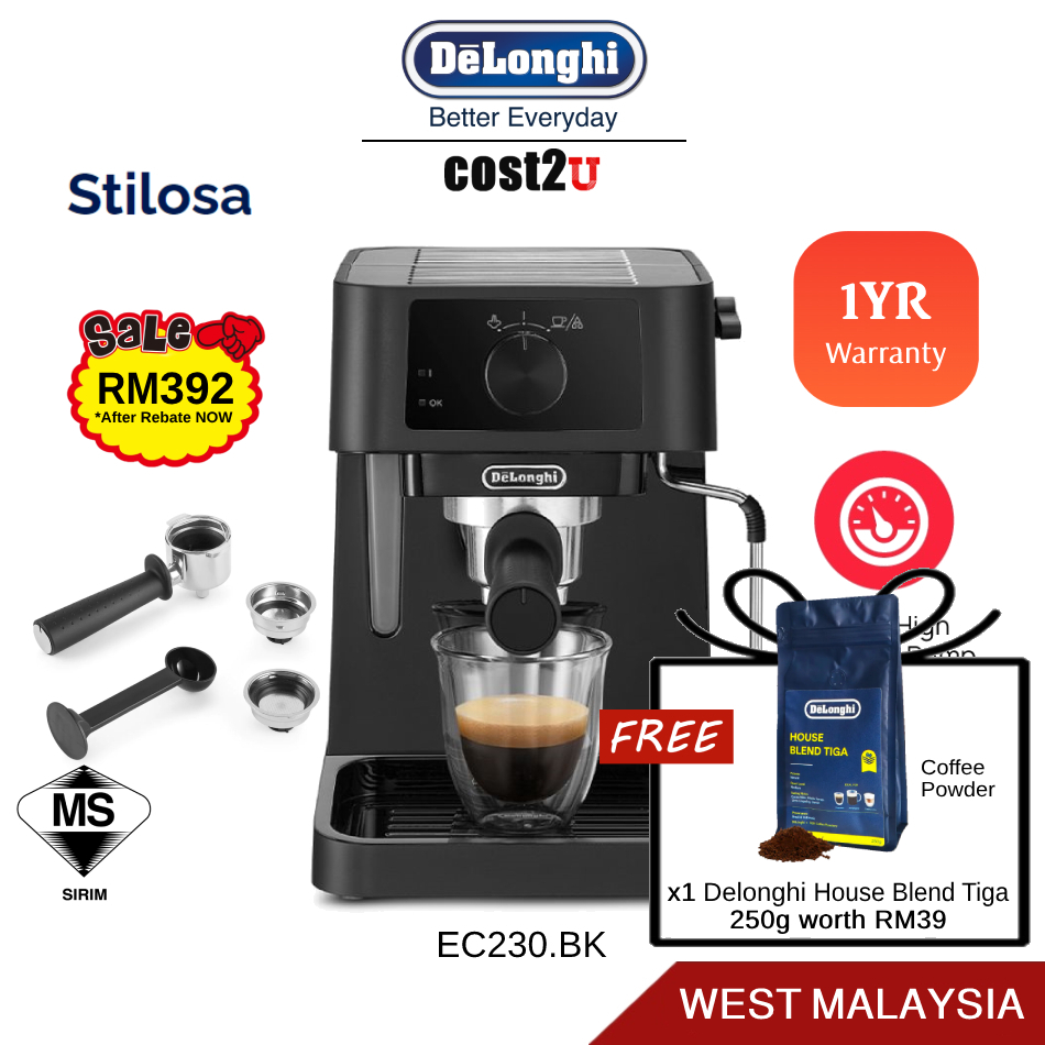 [Free Coffee Powder] DeLonghi Stilosa Coffee Machine | EC230.BK (Pump Espresso Machine Coffee Maker Pembancuh Kopi 咖啡機)