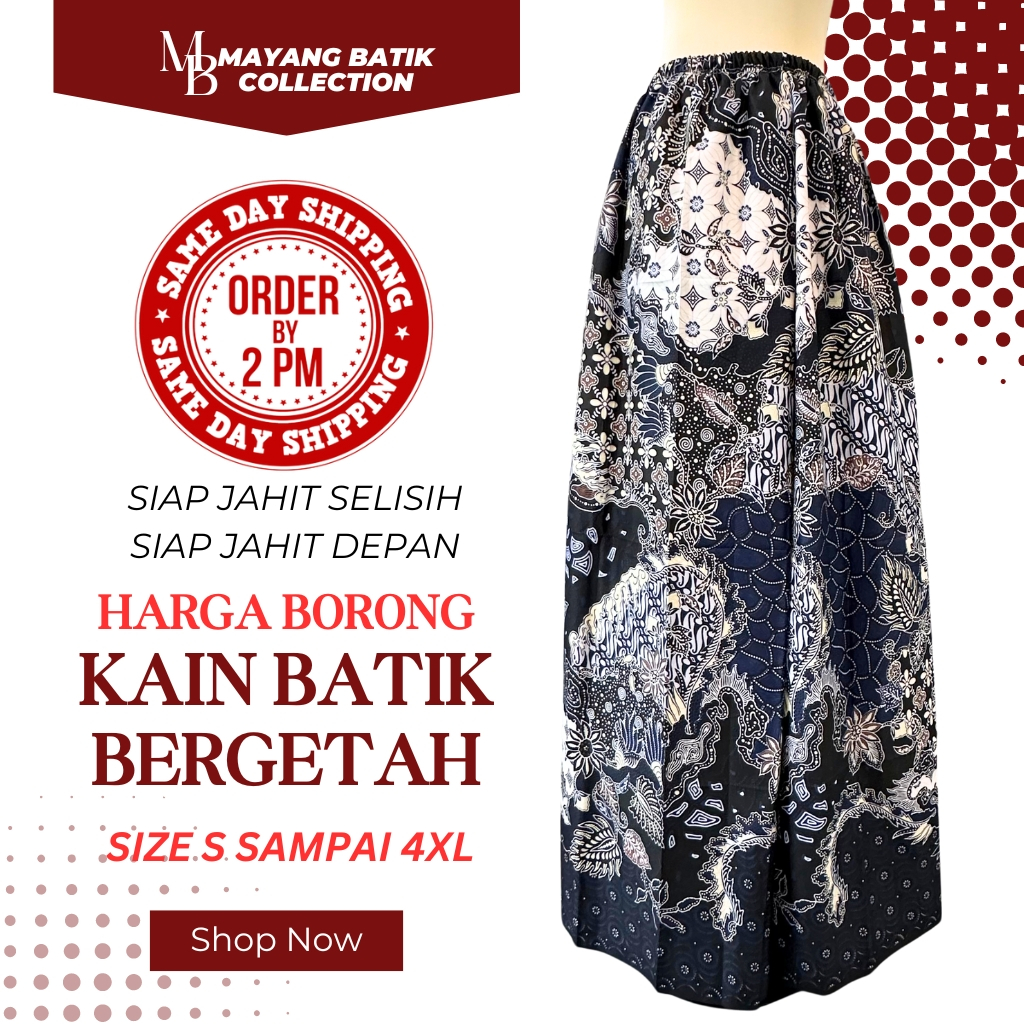 MAYANG BATIK Kain Berpantang Bergetah / Kain Batik Instant / Sarong /Kain Batik Sarong Siap Getah Pinggang