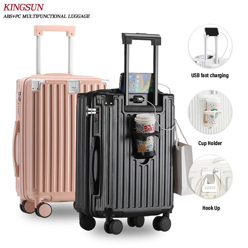 KINGSUN luggage bag travel  Cup Holder & USB Charger Luggage 18/20/24/28 Inch ABS+PC Material