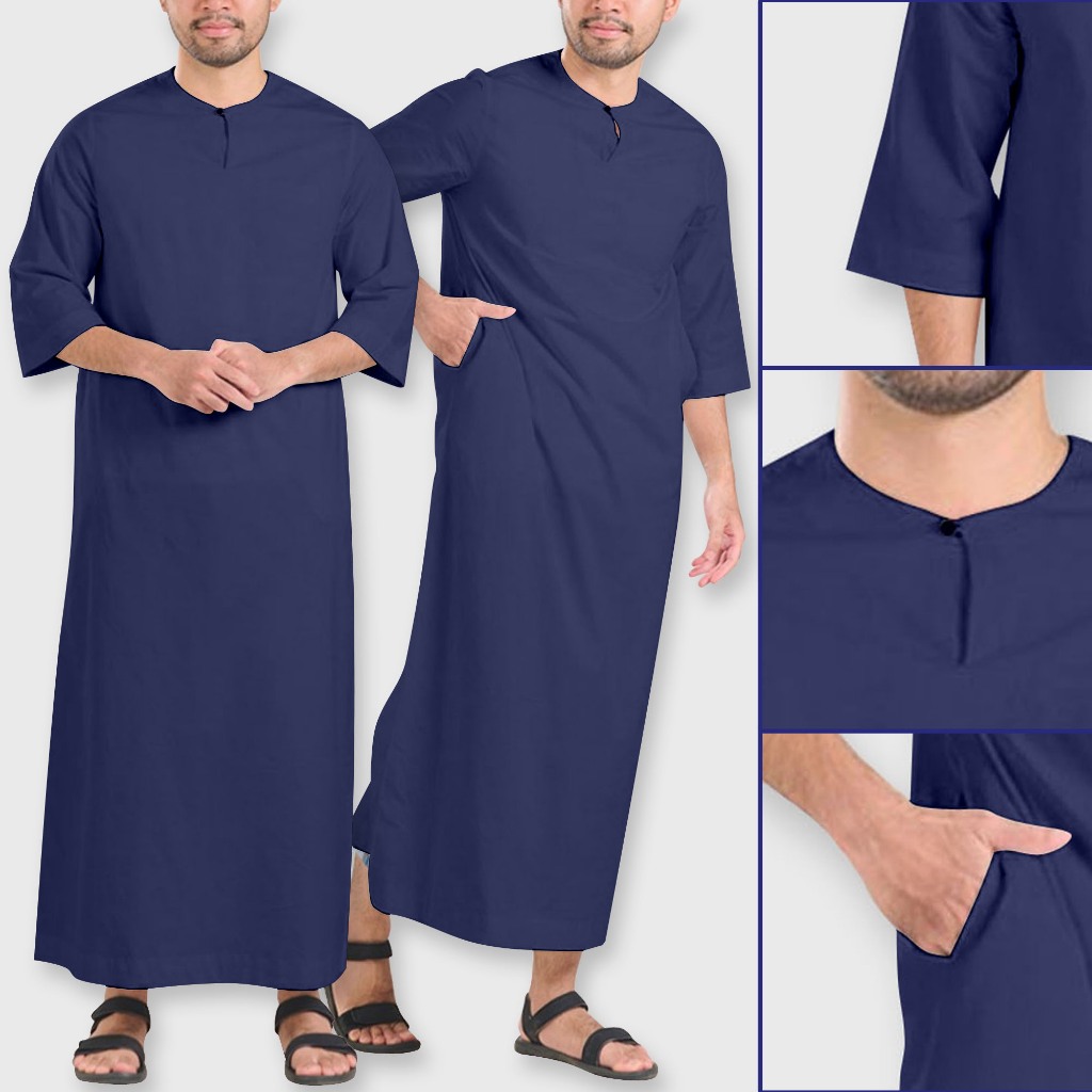 Islamic Men’s Robe Jubah Long Dress Exclusive Men’s Jubah Round Neck ¾ Sleeves