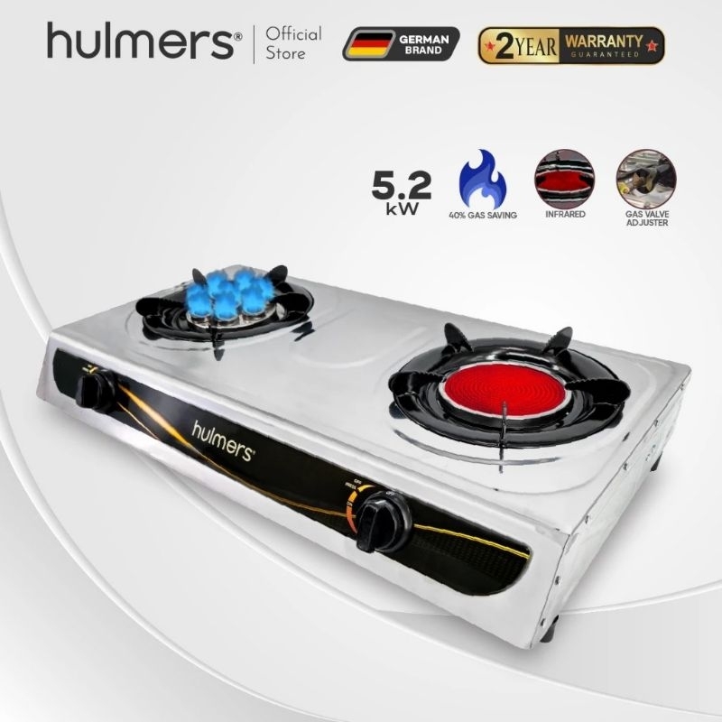 Hulmers Stainless Steel Dual Gas Cooker Infrared Burner Gas stove 8Jet Dapur agas Keluli Tahan Karat Cooktop Gas Saving