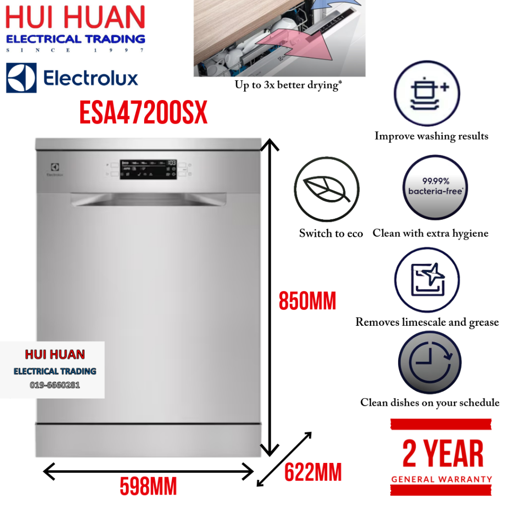 Electrolux 60cm UltimateCare 300 INVERTER Freestanding Dishwasher | ESA47200SX (Mesin Pencuci Pinggan 洗碗机)