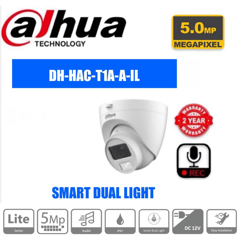 DAHUA 5MP T1A51-A-IL SMART DUAL LIGHT HDCVI FIXED-FOCAL QUICK-TO-INSTALL EYEBALL CAMERA