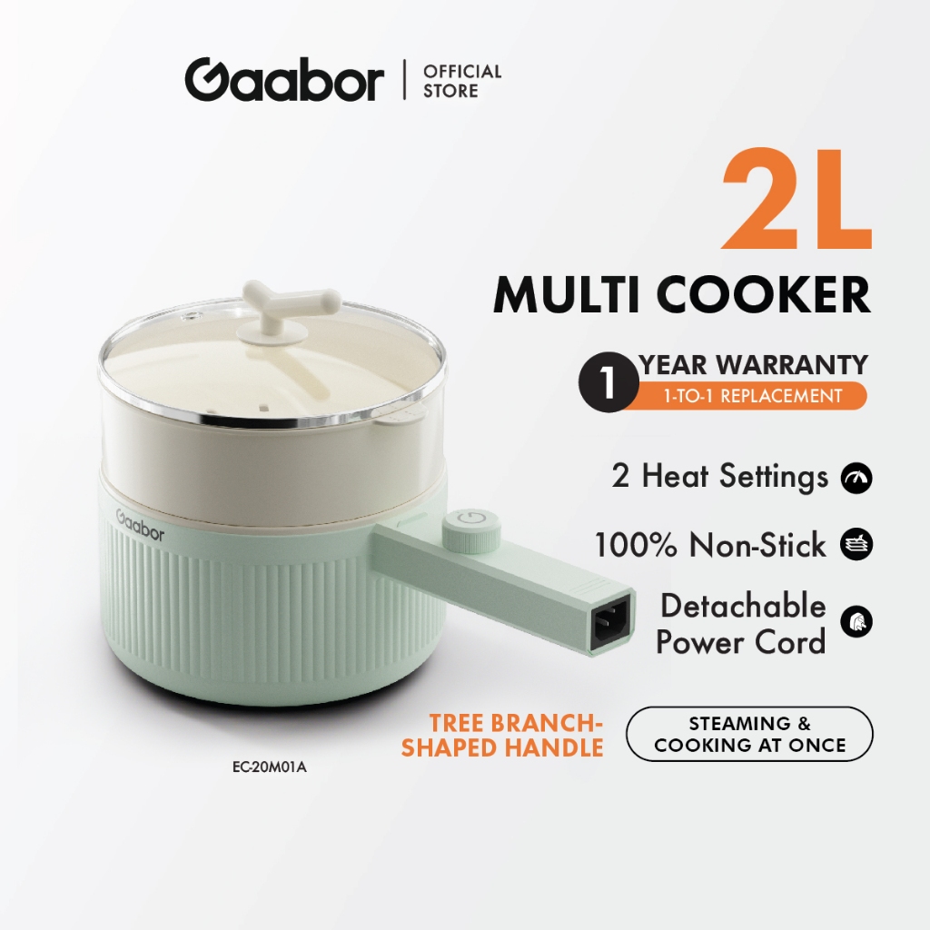 Gaabor Electric Cooker 2L Multifunctional Electric Skillet Hot Pot Non Stick Mini Wok Pan EC-20M01A