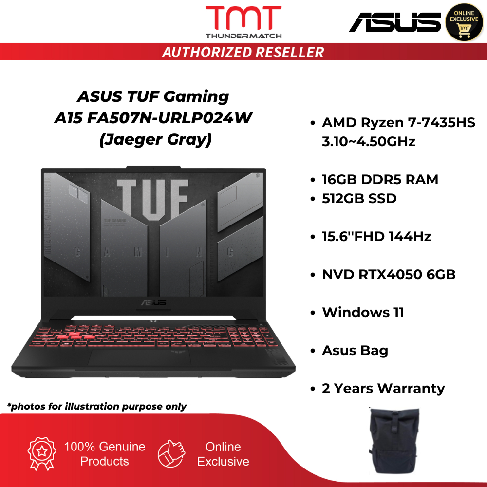 ASUS TUF Gaming A15 FA507N-URLP024W Gaming Laptop | AMD Ryzen 7-7435HS | 16GB RAM 512GB SSD | RTX405