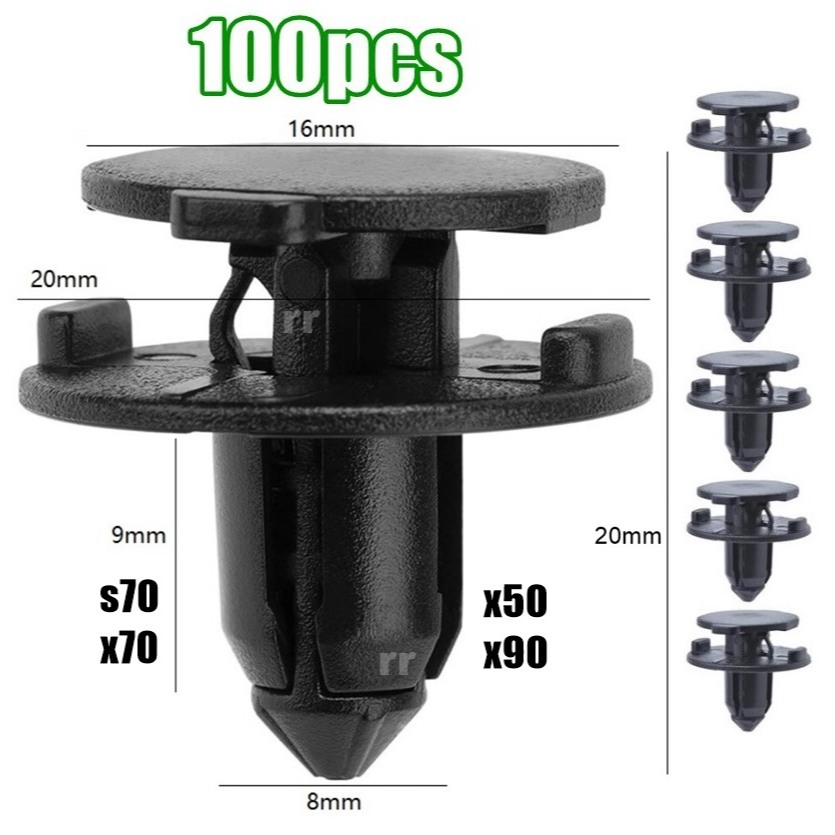 100pcs x70 Engine Bay Cover Bumper Clip x90 Klip Bumper Car Clip Fastener x50 Bay Cover Clip s70