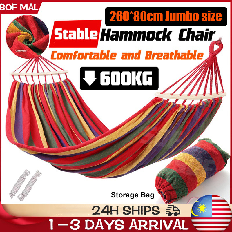 【Ready Stock】Double Wide Thick Canvas Hammock Portable Hammock Outdoor outdoor camping Tree Swing Endui Buaian Gantung