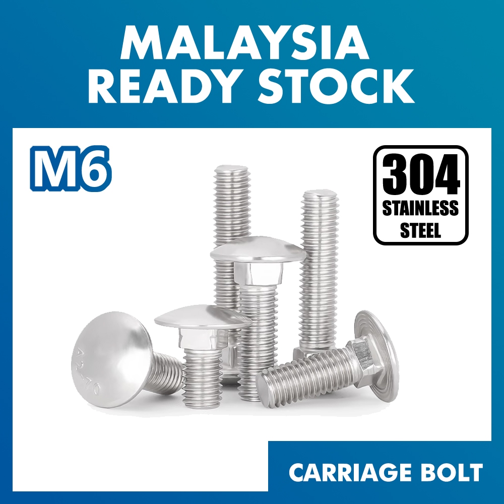 [New Arrival] Carriage Bolt M6 | 304 Stainless Steel | DIN603 Gate Pagar Panel